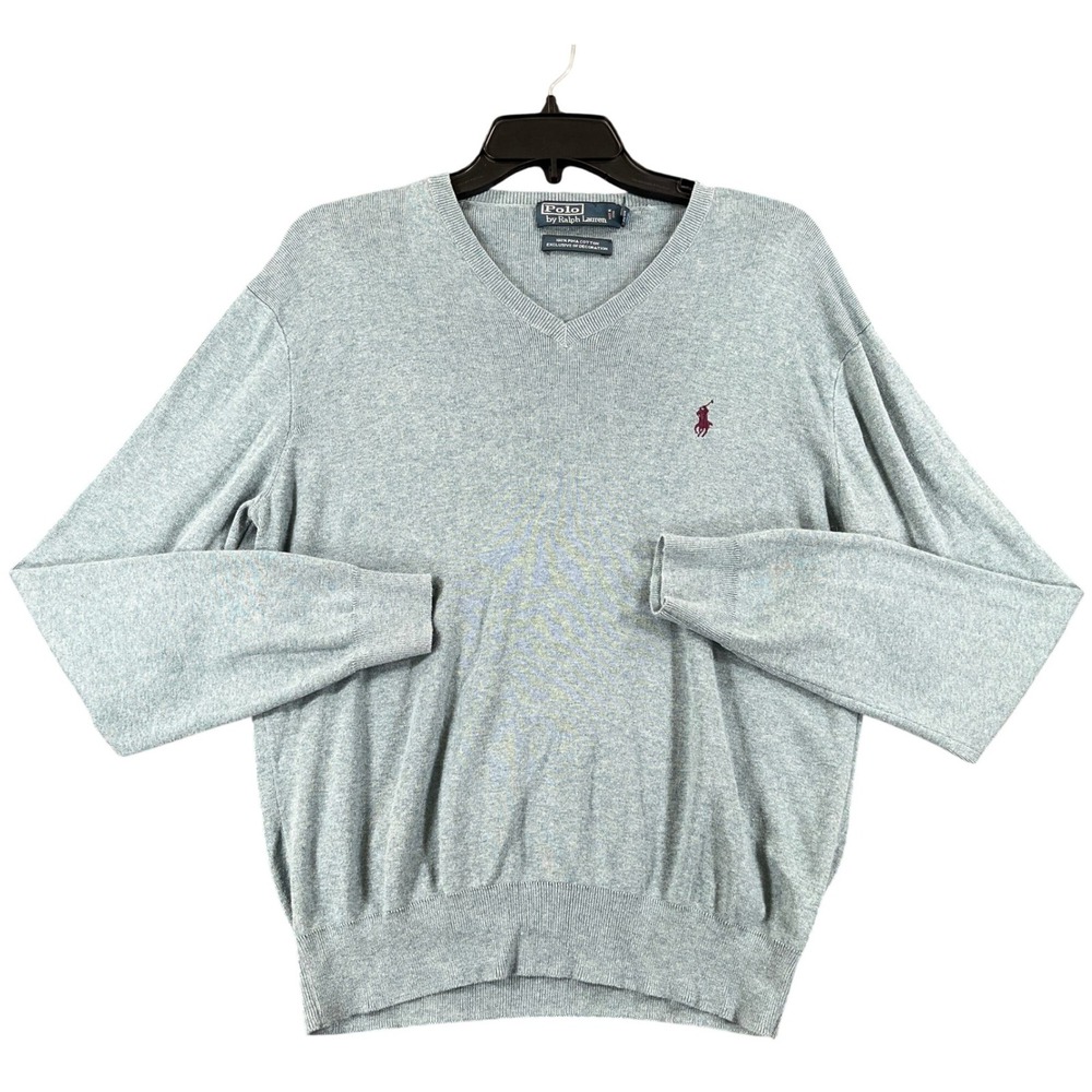 Polo Ralph Lauren Sweater Mens M Blue Pima Cotton V-Neck Embroidered Pony